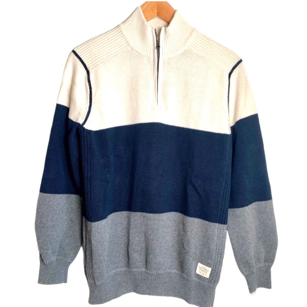 Náutica Men’s 100% cotton cream & navy blue sweater pullover Size L